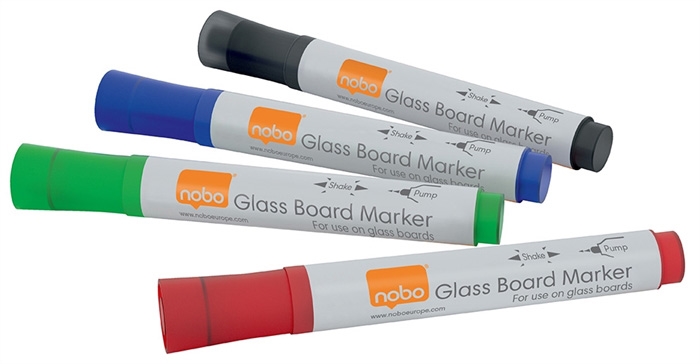 Nobo WB Marker per lavagna di vetro rotonda, punta 3mm assortiti (4)