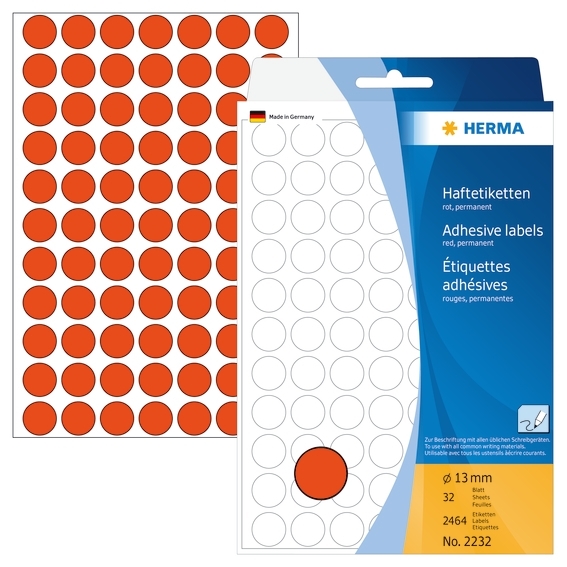 HERMA etichetta manuale ø13 mm rossa, 2464 pezzi.