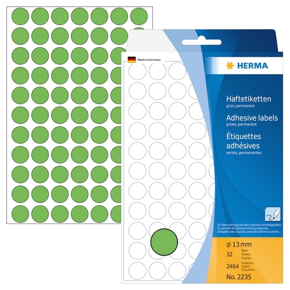 HERMA etichette manuali ø13 verde mm, 2464 pezzi.