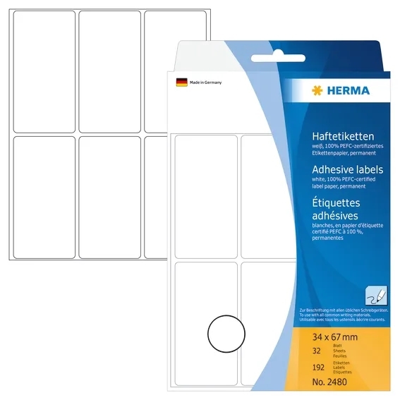 HERMA etichetta manuale 34 x 67 mm bianca, 192 pezzi.