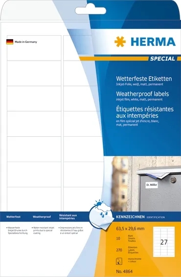 HERMA etichetta extra resistente alle intemperie 63,5 x 29,6 mm, 270 pezzi.