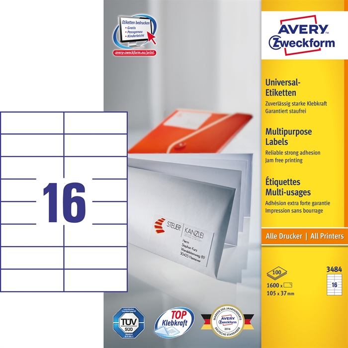 Avery ILC etichetta universale 105 x 37 mm, 1600 pezzi.