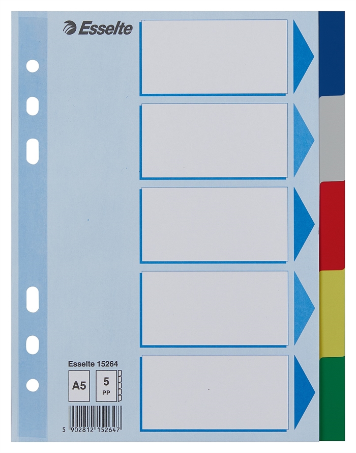 Esselte Faneblade PP A5 5-delt faner colorate