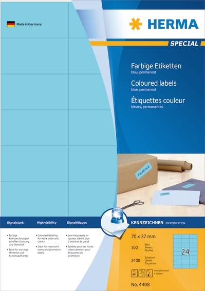 HERMA etichette speciali blu 70 x 37 2400 pezzi. pezzi.